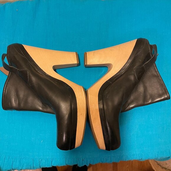 Belle By Sigerson Morrison Black Leather Wood Sole Platform Ankle Boots Size 39 - Picture 3 of 10